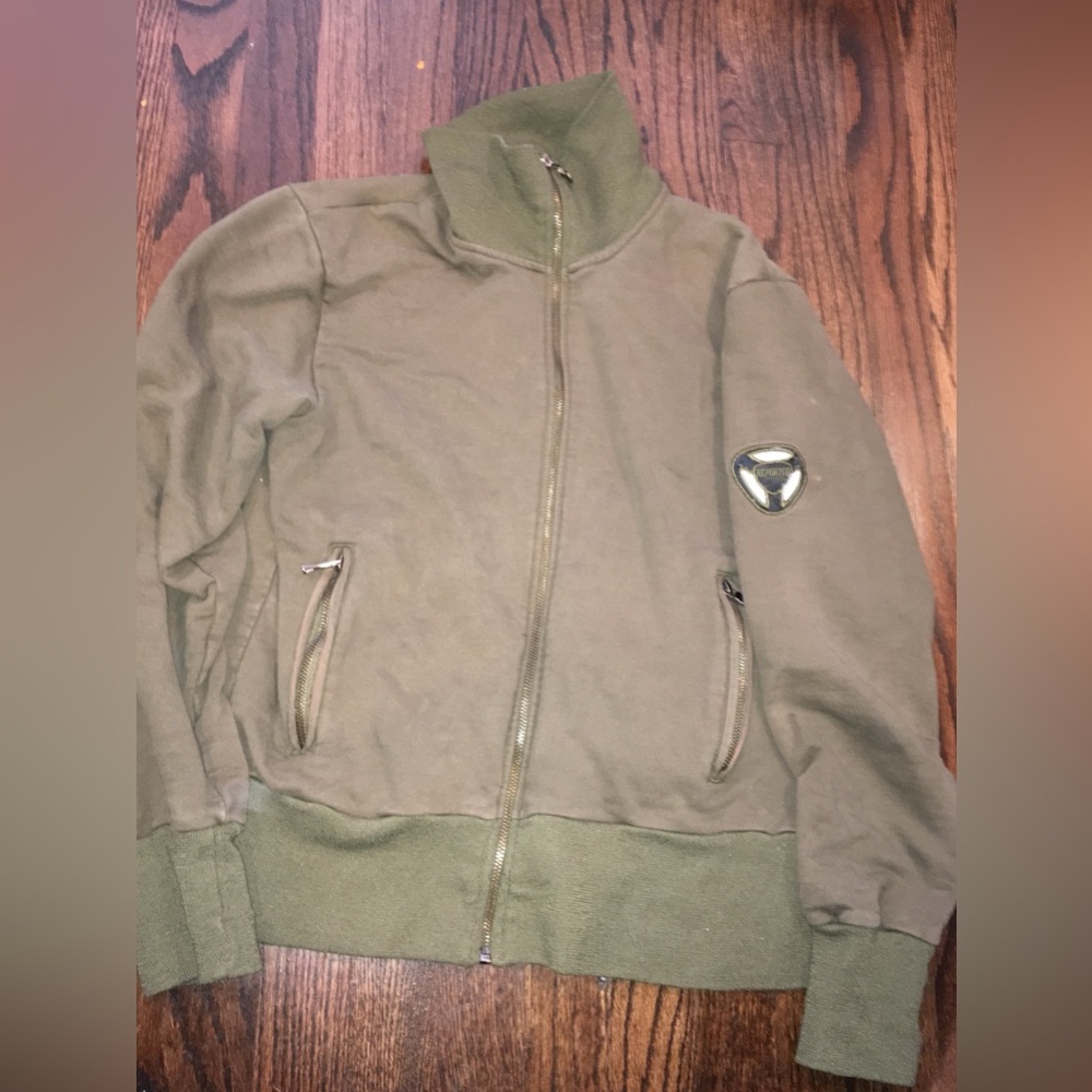 Reporter military green zip up sweater size S